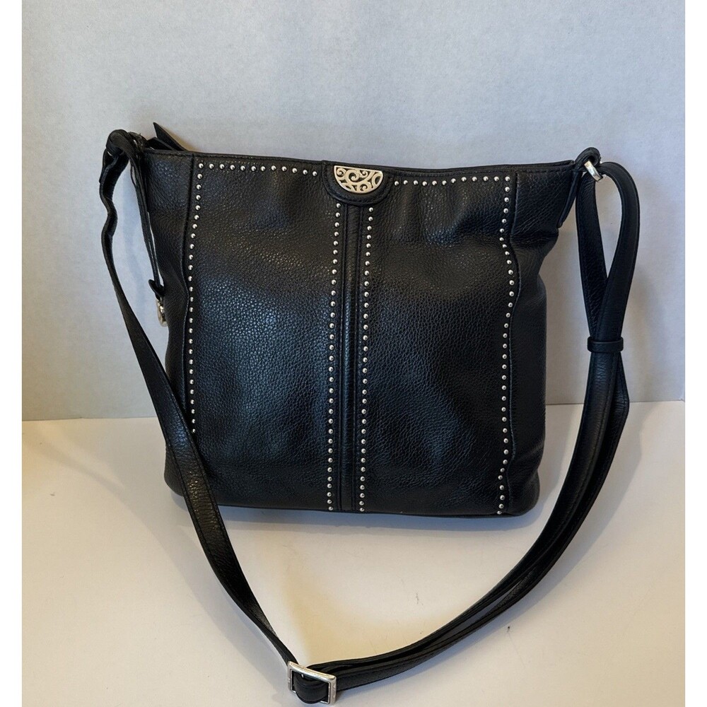 Brighton Pretty Tough Black Leather Studded Convertible Shoulder Bag F643000